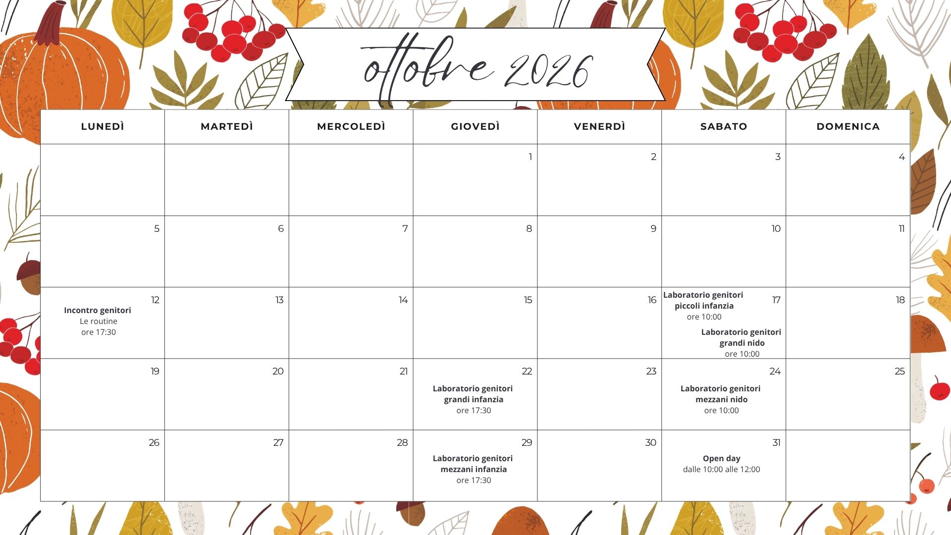 Calendario ottobre calendario febbraio 2026